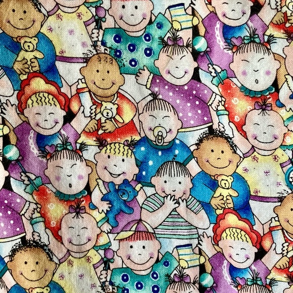 Barco multi print 100% cotton size medium scrub jacket. 3pockets. Teal cuffs. - Picture 4 of 8